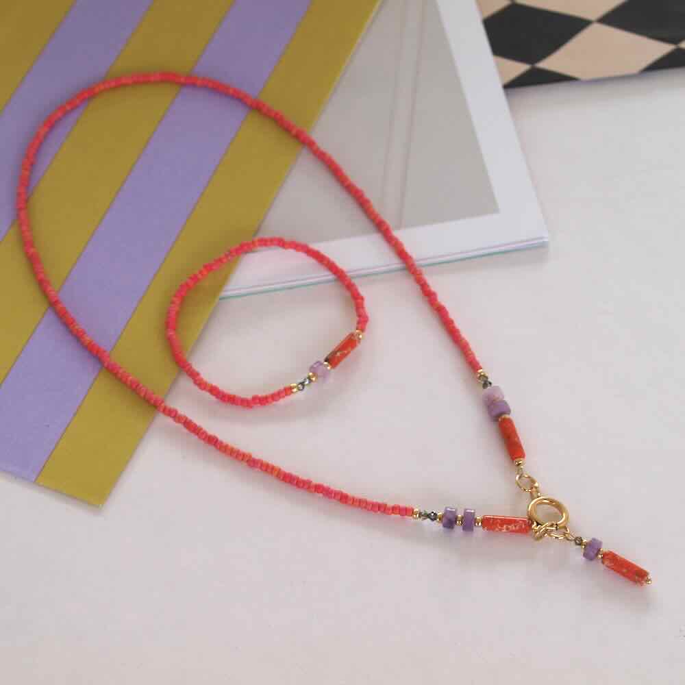 Widaro halflange ketting orange touch of redpink