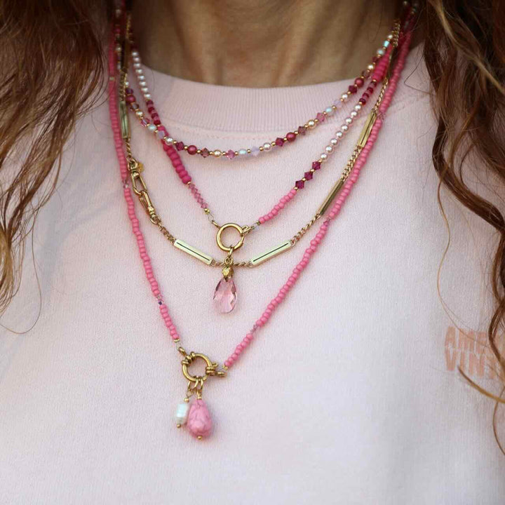 widaro halflange ketting pink pearls