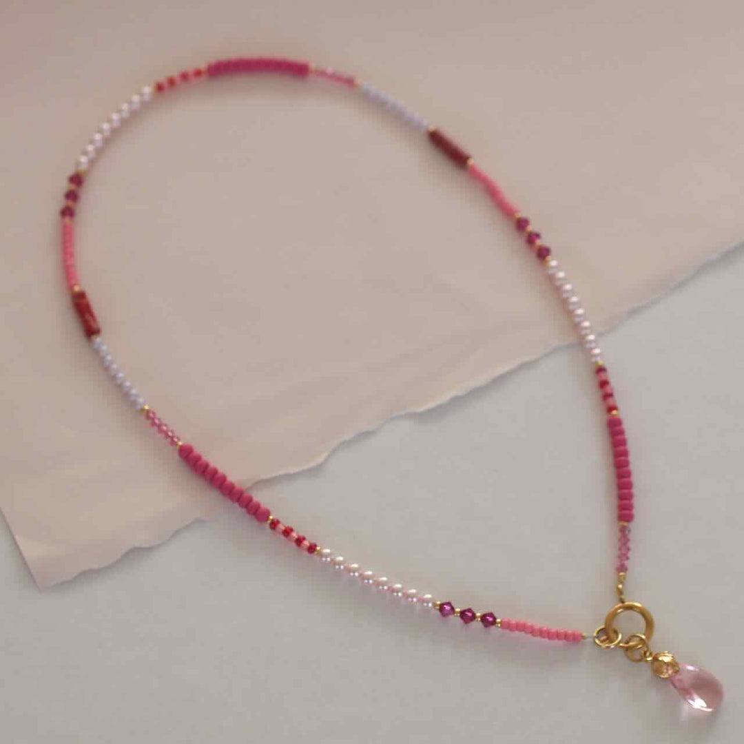widaro halflange ketting pink pearls