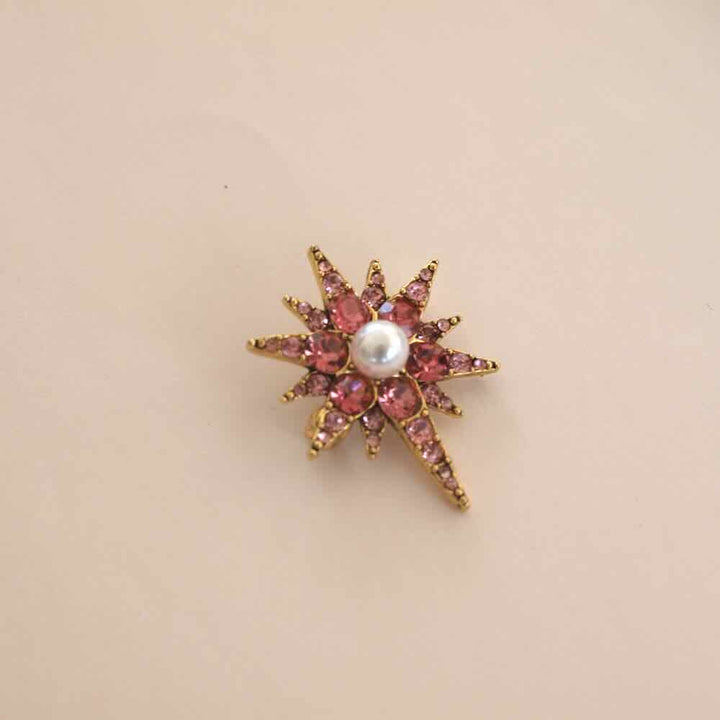 broche flower/pink star/ green stone