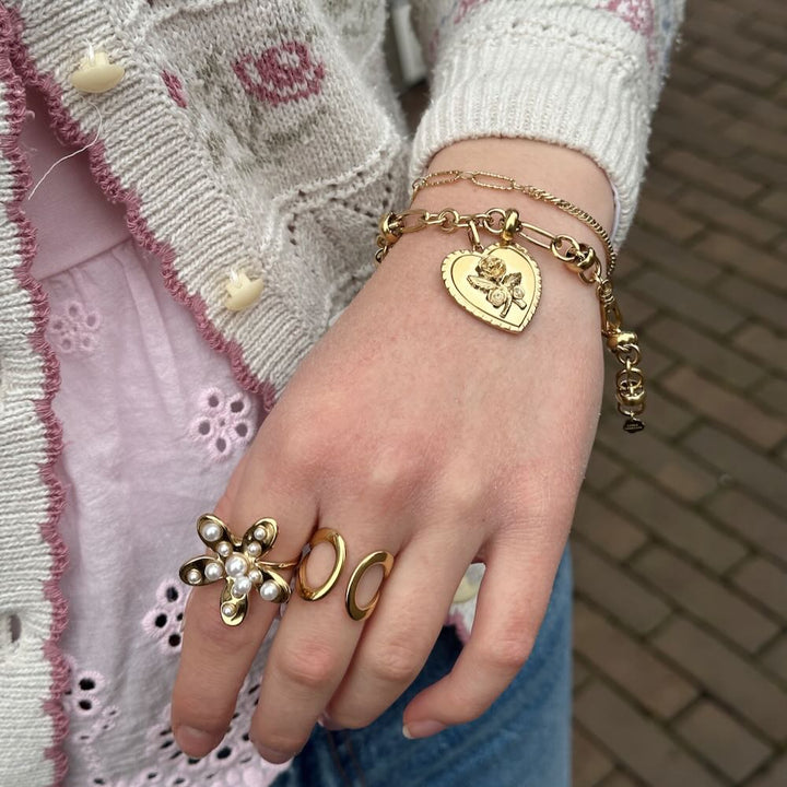 Rose & Camellia ring pearl flower