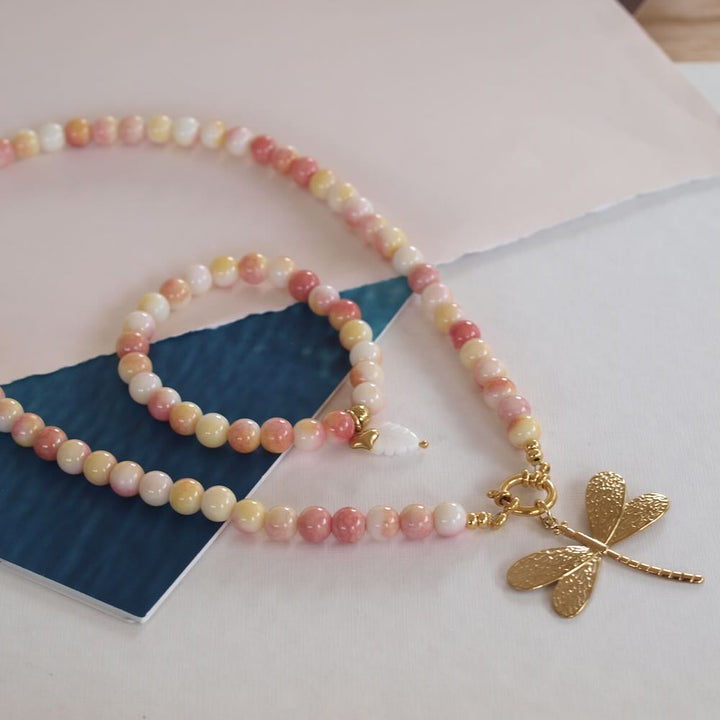 WIdaro ketting marble pink yellow (goud/zilver)