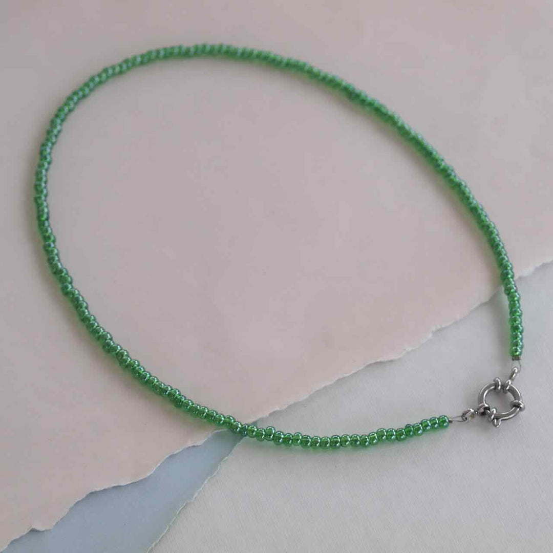 widaro ketting shiny green/matte blue beads (kies goud/zilver)