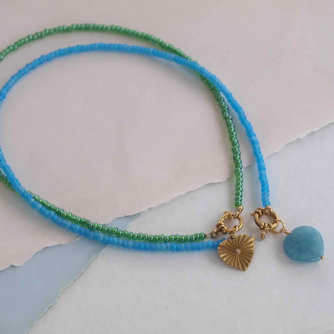 widaro ketting shiny green/matte blue beads (kies goud/zilver)