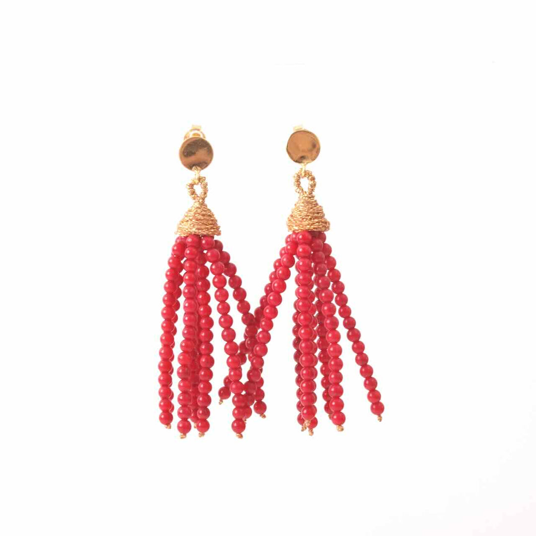 ibu jewels oorbellen tassle red jade